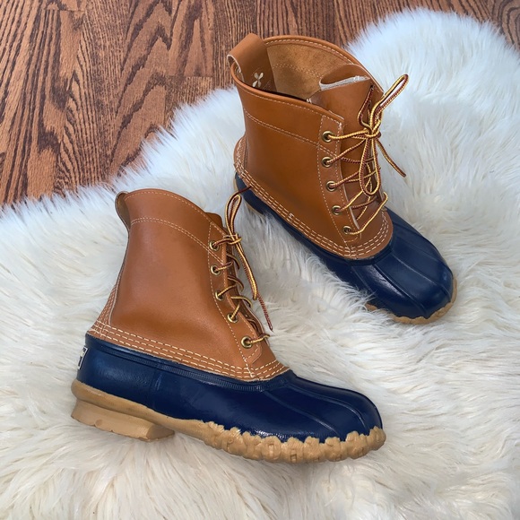 blue and tan duck boots